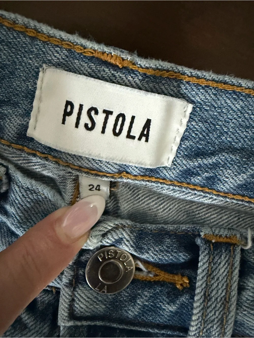 Pistola High Rise Straight Jeans light wash distressed raw hem 24 - Picture 4 of 4